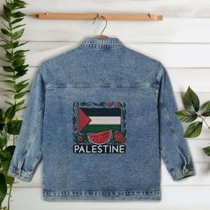 Palestine Print Jacket, Keffiyeh Duster, Palestine Kimono | Watermelon Print | Keffiyeh Big Scarf | Free Palestine | Women&#39;s Jean Jacket