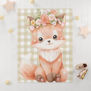 Fuchs Babydecke, Baby-Dusche-Geschenk, Fuchs Decke, Kinderbett Bettwäsche, Kinderzimmer Dekor, Waldtiere Kuscheldecke, Walddecke, Animal Print