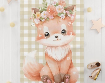 Fox Baby Blanket, Baby Shower Gift, Fox Blanket, Crib Bedding, Nursery Decor, Woodland Animals Cuddle Blanket, Forest Blanket, Animal Print