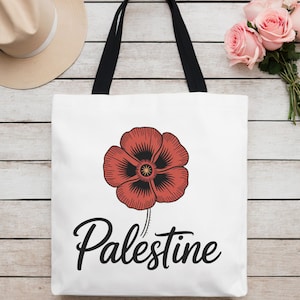 Palestine Tote Bag, Palestinian Poppy, Functional Tatreez Design, Traditional Accessory, Arab Canvas Tote Bag, Falastin Shoulder Bag, Gaza