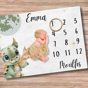 Dragon Milestone Blanket, Personalized Baby Shower Gift, Dragon Baby Month Blanket, FairyTale Name Blanket, Girl Baby, Boy Milestone Blanket