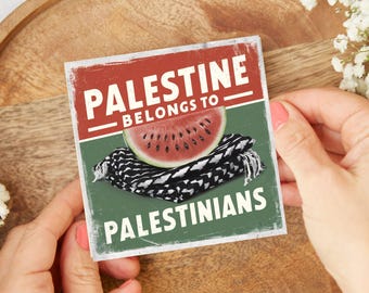 Sticker Gaza, Stickers Activisme, Palestine libre, Pastèque et coquelicot, Soutenir Gaza, La Palestine est pour les Palestiniens, Justice Maintenant