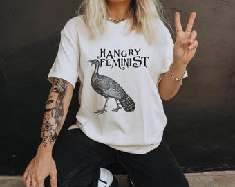Feministisch Thanksgiving-shirt, dankbaar verwilderd feministisch T-shirt, herfstpatriarchaat, damesrechtenkleding, vrouwelijke kracht, vernietig het patriarchaat