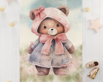 Teddy Bear Fleece Blanket, Fleece Baby Throw, New Baby Gift, Newborn Gifts, Baby Easter Gift, Bear Baby Blanket, Baby Girl, Woodland Nursery