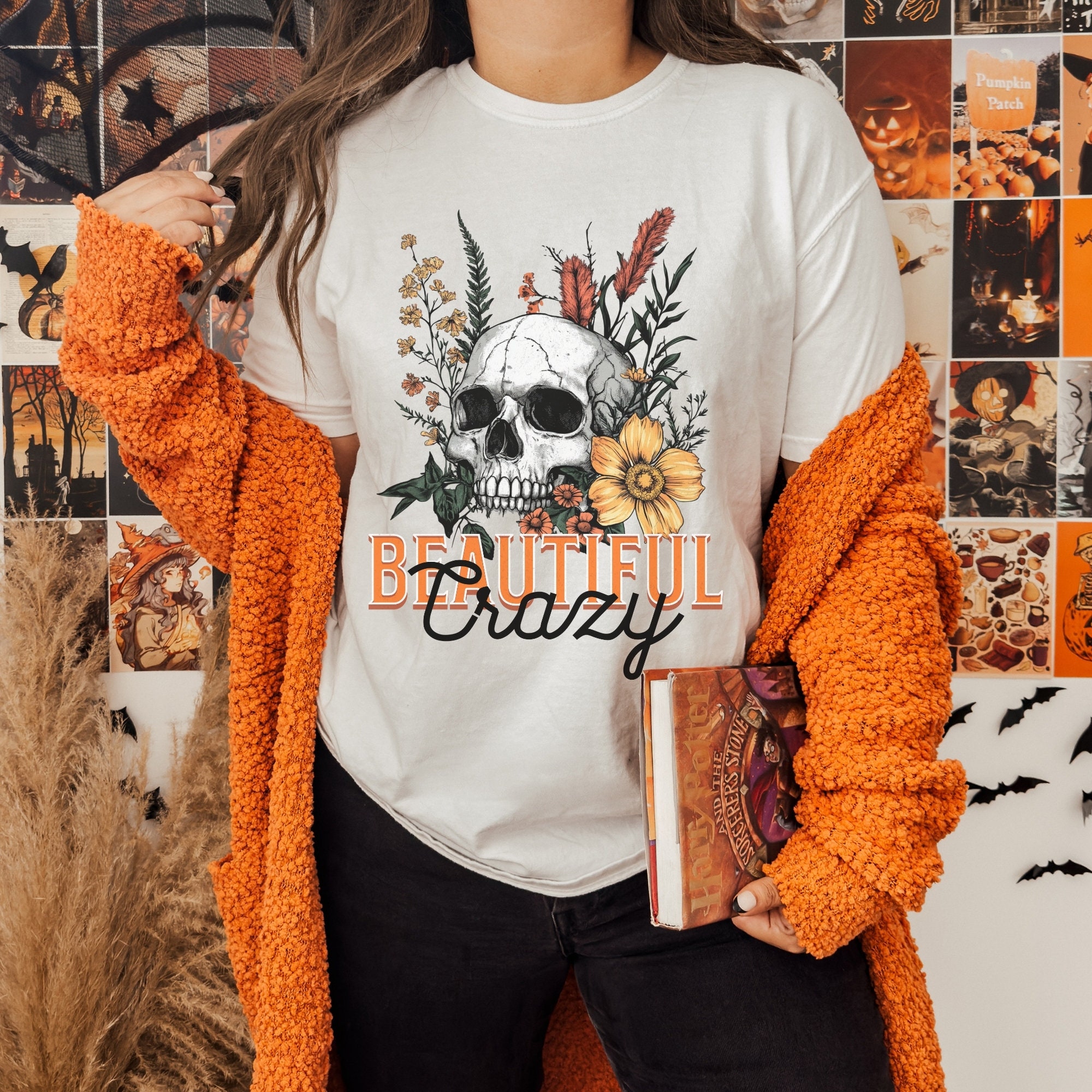 LLICA スカルと花 Tシャツ llica スカルと花デザイン Tシャツ print Tシャツ 】花笠スカル