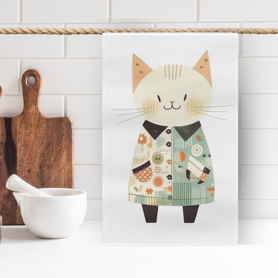 Katzen Geschirrtuch mit Blumenmuster, saugfähiges Geschirrtuch