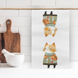 Cat Tea Towel | Cat Lover | Two Siamese Cats Printed Towel | Organic Cotton | Cat Decor | Sleeping Kitten | Kitchen Decor | Cat Lady Gift