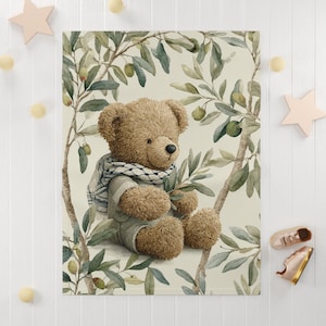 Palestine Baby Blanket, Palestine Bear Throw, Cozy Fleece Blanket, Cultural Keffiyeh Design, Olive Branch, Swaddle, Baby Shower Gift