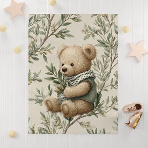 Palestine Baby Blanket, Palestine Bear Throw, Cozy Fleece Blanket, Cultural Keffiyeh Design, Olive Branch, Swaddle, Baby Shower Gift