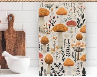 Kitchen Towel Mushrooms, Housewarming Gift, Mushroom Towel, Fall, Unpaper Towels, Tea Towel, Modern Home Decor, Mushroom Gift, Kitchen Decor