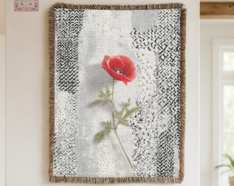 Palestine Blanket, Keffiyeh Throw Blanket, Cozy Couch Blanket, Palestinian Kufiya Blanket, Palestine Poppies Blanket, Palestine Home Decor