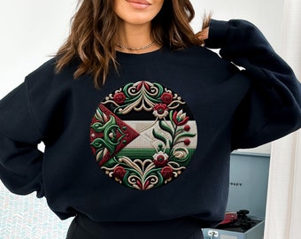 Palestine Sweatshirt | Palestine Flower Hoodie | Rose Flower Anti War | Free Palestine Shirt | Human Rights Activist | Arabic Gift