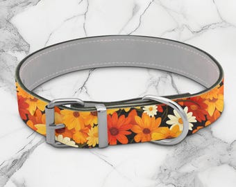 Candy Corn Martingale Collar | Fabric Dog Collar | Halloween Martingale Dog Collar | Metal Buckle | Candy Corn, Fall Floral Dog Collar