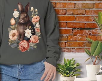 Floral Bunny Comfort Colors Sweatshirt: Spring Rabbit Crewneck