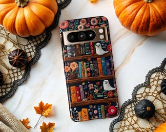 Cute Bookish Ghosts Phone Cover, Ghosts and Flowers Phone Case, Iphone 14, S24 Plus Ultra, Cute Spooky Ghost Floral Phone, Halloween Case