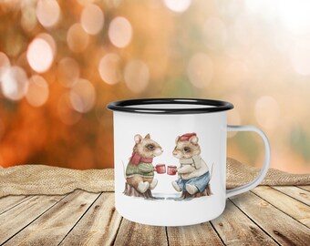 Enamel Camping Mug, Hot Chocolate Mug, Holiday Animal Camp Mug, Field Mice Mug, Gift For Coffee Lover, Hot Cocoa, Camping, Pet Mouse Lover