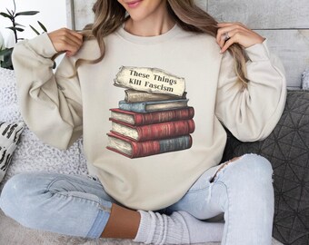 Camisa de manga comprida Resist Fascism, presente político feminista, vestuário antifascismo, amante de livros, anti-Trump, feminista progressista, ativismo