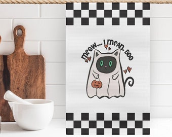 Retro Halloween Cat Tea Towel | Fall Kitchen Decor