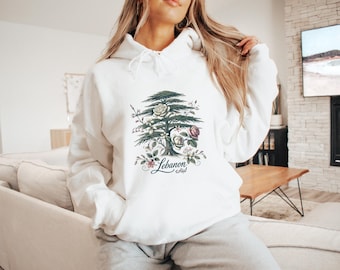Lebanon Hoodie, Cozy Oversized Sweatshirt, Lebanese Gift, Lebanon Pride, Unique Lebanon Souvenir, Cedar of Lebanon, Vintage Floral