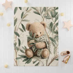 Palestine Baby Blanket, Palestine Bear Throw, Cozy Fleece Blanket, Cultural Keffiyeh Design, Olive Branch, Swaddle, Baby Shower Gift