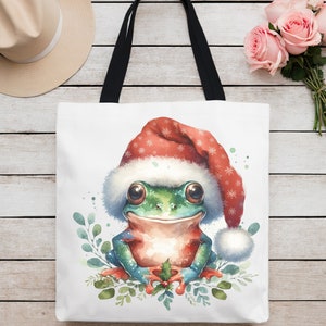 Frog Tote Bag | Frog Bag Gift | Cute Christmas Frog Tote Bag | Canvas Tote Bag | Market Bag | Shoulder Bag | Animal Lover Gift | Frog toad