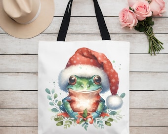 Weihnachtsfrosch Tragetasche | Festliche Cartoon Canvas Tasche