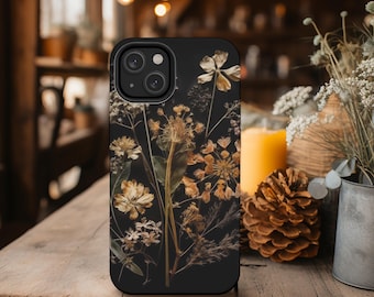 Pressed Flower Phone Case, Tough Cases, Iphone 15 Pro Max, Floral Design Case, Pressed Dried Flower,  Apple IPhone, moody florals