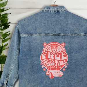 Palestine Print Jacket, Keffiyeh Duster, Palestine Kimono | Watermelon Print | Keffiyeh Big Scarf | Free Palestine | Women&#39;s Jean Jacket