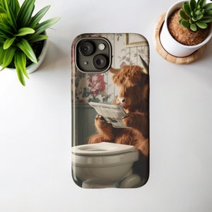 ハイランド牛の携帯電話ケース | Pixel 8A | Galaxy S | かわいい動物ケース | iPhone 15 | 面白い牛のギフト | 14 Plus | ハイランド牛とトイレットペーパー