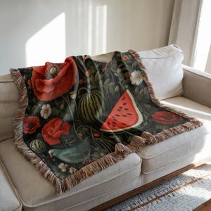 Palestine Blanket, Keffiyeh Throw Blanket, Cozy Couch Blanket, Palestinian Watermelon Throw, Palestine Poppies Blanket, Palestine Home Decor