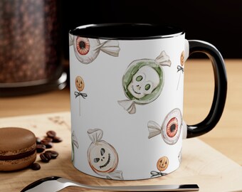 Halloween Candy Ceramic Mug: Spooky Season Coffee Cup (11oz)
