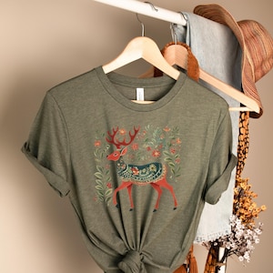 Deer Hunting, Folk Deer shirt, Norwegian Folk Art, Swedish Folk Art, Scandinavian Shirt, Swedish Christmas, Hygge, Cottagecore, Nordic