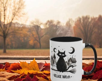 Village Witch Coffee Mug: Spooky Cat & Moon Gothic Cottagecore