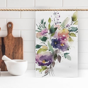 Wildflower Watercolor Tea Towel: French Country Kitchen Decor