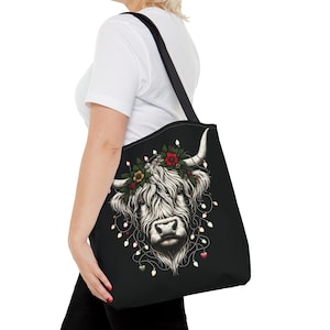 Highland Cow Tote Bag, Library Tote Bag, Reusable Shopping Bag, Cow Lovers Gift, Gift For Her, Cute Cow Tote Bag, Scottish Highland