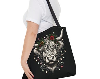 Highland Cow Tote Bag, Library Tote Bag, Reusable Shopping Bag, Cow Lovers Gift, Gift For Her, Cute Cow Tote Bag, Scottish Highland