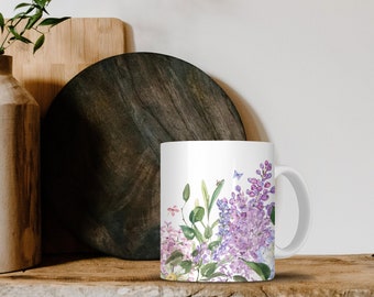 Lavender Floral Mug: Watercolor Flower Garden, Cottagecore Coffee Cup