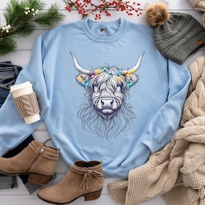 Highland Cow Sweatshirt | Travel Scotland Gift | Scotland Is Calling | Longsleeve Shirt | Scottish Cow Sweatshirt | Shaggy Cow Sweater