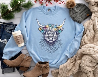 Sudadera de vaca Highland / Regalo de viaje a Escocia / Escocia está llamando / Camisa de manga larga / Sudadera de vaca escocesa / Suéter de vaca peluda