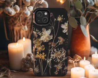 Pressed Flower Phone Case, Tough Cases, Iphone 15 Pro Max, Floral Design Case, Pressed Dried Flower,  Apple IPhone, moody florals