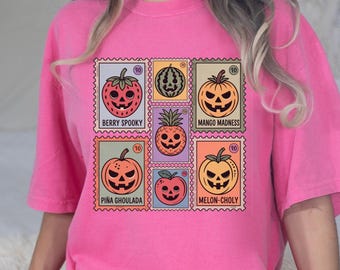 Spooky Fruit Stamp Comfort Colors Tee: Vintage Halloween Summerween Shirt