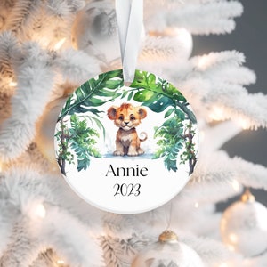 Personalized Jungle Safari Christmas Ornament, Baby First Christmas Ornament, Personalized Children&#39;s Holiday Ornament, Jungle Animals
