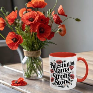 Palestine Mug Red, Unique Palestinian Gift, Ceramic Coffee Cup, Tea Mug, Home Decor, Arabic Design, Mothers Day, Poppies, Eid,Free Palestine