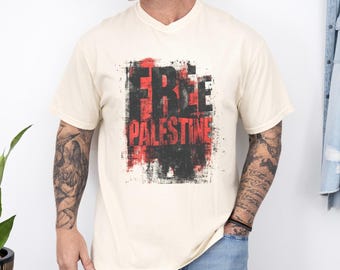 Free Palestine T-Shirt, Grunge Spray Paint Tee, Watermelon,  Support Freedom, Gift for Activists and Friends, Palestinian Activism Gift