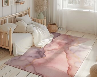 Pink & Grey Alcohol Ink Rug: Abstract Marble Chenille Area Rug