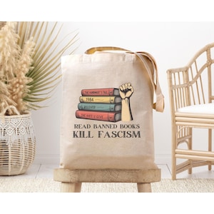 I Read Banned Books Tote Bag, I&#39;m With The Banned, Librarian Tote Bag, Reading Reusable Bag, Resist, Read Books, Librarian Gift, Bookish