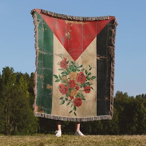 Palestine Blanket, Keffiyeh Throw Blanket, Cozy Couch Blanket, Palestinian Kufiya Blanket, Palestine Poppies Blanket, Palestine Home Decor