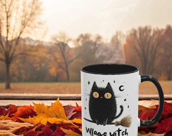 Village Witch Mug: Gothic Cottagecore Cat Design