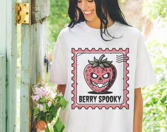 Spooky Strawberry Comfort Colors Shirt: Halloween Fruit Tee