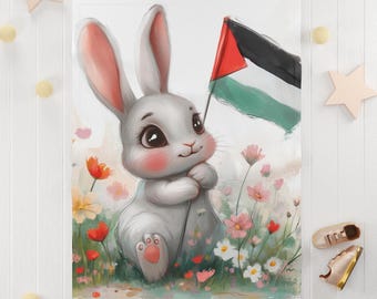 Palestine Throw Blanket, Palestine Flag, Easter Bunny, Kuffiyeh, Fleece Baby Blanket, Support Gaza, Traditional Tatreez, Baby Shower Gifts